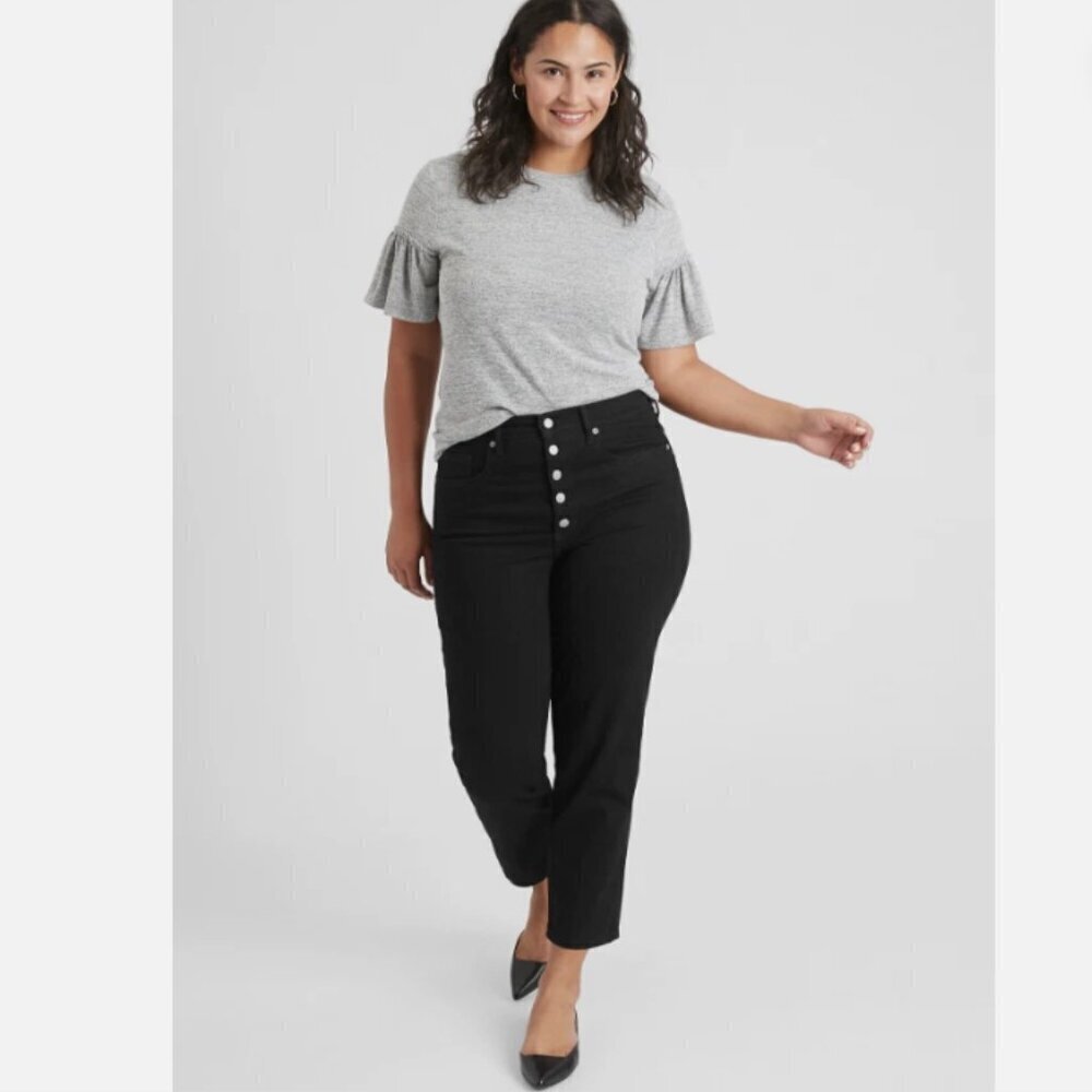 Banana Republic High-Rise Straight Button-Fly Ankle Jeans Black Wash 26/2 RT$120
